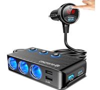 EUGIZMO Cigarette Lighter Splitter Adapter, 222W 3 Socket Car Cigarette Lighter Plug Splitter USB Charger Multi Port 12V Car Plug Outlet Splitter with LED Voltage Display Independent Switches