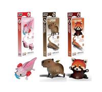 EUGY Cute Trio Pack - Capybara, Axolotl & Red Panda | 3D Cardboard Animal Model Craft Kit | Eco-Friendly STEM Toy | Collectable Animal Models | Gift for Children Aged 6+