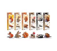 EUGY Woodland 6 Pack - Hedgehog, Red Fox, Squirrel, Badger, Beaver & Rabbit | 3D Cardboard Animal Model Craft Kit | Eco-Friendly STEM Toy | Collectable Woodland Animals | Gift for Children Aged 6+