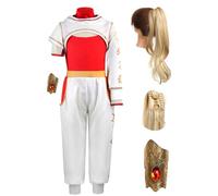 Euholute ZomBie Vampire Nova Cosplay Shirt Pants Hooded Coat Asymmetrical Sleeve Outfit with Wristband Vampires Costume, Red White -1 + Wig, L