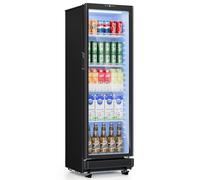 EUHOMY 8.5 Cu.Ft Commercial Refrigerators, Display Fridge with Double-Tempered Glass Door, Outdoor Beverage Refrigerator with Locking, Key & LED, Beverage Cooler