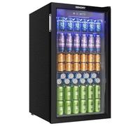 EUHOMY 93L Drinks Fridge, 126 Can Beer Fridge with Glass Door, Wine fridge with Adjustable Shelves for Soda Beer or Wine, Home/Bar/Office, Black, Steel, One-Touch Control [Energy Class F]