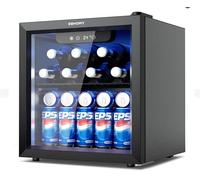 EUHOMY Beer Fridge with Glass Door, Mini Drinks Fridge 55 Can, Wine Fridge with Blue LED, Beverage Refrigerators, Removable Shelves for Bar/Home/Office/Dorm, Black, 36 L [Energy Class G]
