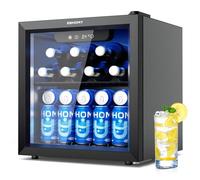 EUHOMY Beer Fridge with Glass Door, Mini Drinks Fridges 55 Can, Wine Cabinet with Blue LED, Beverage Refrigerators, Removable Shelves for Mini Bar/Home/Office/Dorm, Black, 36 L