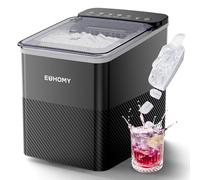 EUHOMY Countertop Ice Maker, One-Touch Control, 9 Cubes 2 Sizes, Produces 12kg/24h, Automatic Cleaning, Smart Reminders, Transparent Lid, Black, Suitable for Office/Kitchen/Bedroom/Living Room/Bar