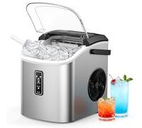 EUHOMY Ice Maker Machine, Self-Cleaning Ice Cube Maker, Portable Ice Maker with Handle, Basket, and Scoop, Ice Machines for Home, Kitchen,Produces 9 Cubes in 6 Minutes,12 Kg/Day,Sliver