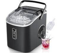 EUHOMY Small Ice Maker Machine - Ready in 6 Minutes, Produces 9 Cubes, 12 Kg/Day, Self-Cleaning, Portable Ice Maker with Handle, Basket, and Scoop, 2 Ice Cube Sizes for Home, Kitchen, Black