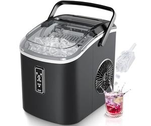 EUHOMY Ice Maker Machine, Self-Cleaning Ice Cube Maker, Produces 9 Cubes in 6 Minutes, 2 Ice Cube Sizes, 12 Kg/Day, Portable Ice Maker with Handle, Basket, and Scoop, Ice Machines for Home, Kitchen