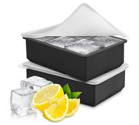 EUHOMY Silicone Ice Cube Trays, Set of 2 Large Ice Cube Tray Molds with Lids for Freeze, Easy Release, Reusable BPA Free Ice Tray for Whiskey, Cocktails, Baby Food, Drinks, Black