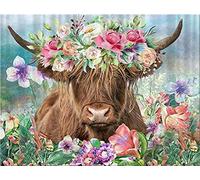 Euibziy Diamond Painting Kits - Cow Flower DIY 5D Full Round Drill Crystal Rhinestone Arts and Crafts - Gem Art Paint with Diamond Dots Home Wall Decor for Adults