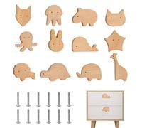 EUIEUT 12 PCS Animal Drawer Knobs Wooden Cabinet Knobs with Screws, Cute Animal Shape Furniture Pull Handle Natural Wood Dresser Pulls for Wardrobe Drawer Dressing Table Cabinet