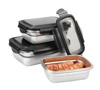 EUIEUT 3 Pack Stainless Steel Food Storage Containers with Lids, Stackable Metal Lunch Box Reusable Airtight Meal Prep Food Container Metal Bento Box for Adults Kids Office School (850ml+550ml+350ml)