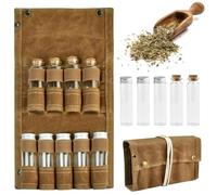 EUIEUT Camping Spice kit with 9 Spice Jar, Seasoning Storage Bag Portable Storage Containers Canvas Travel Spice Holder Mini Spices Jars Set for Outdoor Camping Travel BBQ Picnic