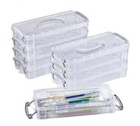 EUIEUT Pen Storage Organiser with Lids, 2 Pcs x 4 Tier Clear Plastic Craft Storage Box, Portable Pencil Case, Multipurpose Compartment Storage Boxes for Art Supply, Pencil, Drawing Tools, Small Parts