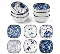 EUIEUT Small Ceramic Bowls Set of 6, Japanese Style Square Dipping Bowls, 3.6 Inch Snack Bowls, Blue and White Mini Ceramic Dip Bowls for Sushi, Tapas, Dessert, Nuts, Olive and Soy Sauce(9.2cm*4.1cm)