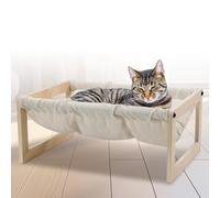 EUIJOIP Cat Bed with Removable Washable Cushion, 9.5" Elevated Wooden Cat Hammock Bed, 360° Visibility Dog/Cat Cot with Cozy Winter Pads for Kitty, Puppy, Rabbit and All Pets