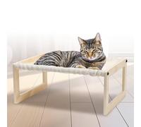EUIJOIP Cat Bed with Washable Pad - 9.5" Elevated Wooden Cat Hammock Bed, 360° View Design, Cot with Breathable Summer Mattress for Kitty, Puppy, Rabbit and All Pets