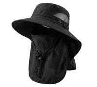 EUIOOVM Mens Sun Hat, Fishing Hat with Face Covering and Neck Flap Foldable Wide Brim Adjustable Breathable Mesh for Outdoor Fishing Bucket Summer Beach Cap, Unisex Black