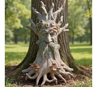 Euiroet Charming Tree Face Garden Decor, Whimsical Old for Man Resin Statue with Mushroom Foliage Features, Outdoor Tree Hugger for Yard Art,Halloween Trees Decorations Outdoor Wall Mounted Statue