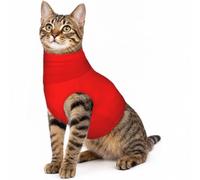 EUIYCBA Bright Red Solid Print Pet Neck Recovery Suit, Protective Cover | Ease Your Furry Pal's Recovery Journey, This Stretch Neck Wrap Stops Scratching And Brings Comfort