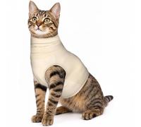 EUIYCBA Cream Beige Solid Print Pet Neck Recovery Suit, Protective Cover | Ease Your Furry Pal's Recovery Journey, This Stretch Neck Wrap Stops Scratching And Brings Comfort