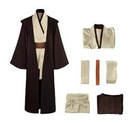 EUIYCBA Obi Wan Kenobi Costume Men's Deluxe Robe Set - Adult Jedi Knight Tunic with Hooded Cloak, Light Saber Belt for Halloween Cosplay(Costume Set,XXL)