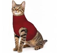 EUIYCBA Red Solid Color Print Pet Neck Recovery Suit, Protective Cover | Ease Your Furry Pal's Recovery Journey, This Stretch Neck Wrap Stops Scratching And Brings Comfort
