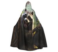 EUIYCBA The cute little raccoon Hooded Cloak with Hood - Men Hooded Robe Cloak Cosplay Costume Black