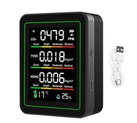 Eujgoov 5 in 1 WiFi Air Quality Detector Black, CO2 TVOC HCHO Temperature Humidity Tester, LCD Color Screen APP Remote Control for Home Office