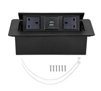 Eujgoov Aluminum Alloy Desktop Pop Up Socket 3 Pin Dual USB Multifunctional Socket with LED Indicator Light for Home Hotel Office Embedded Installation