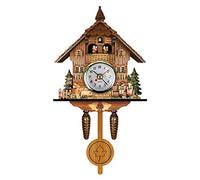 Eujgoov Antique Wooden Cuckoo Clock Wall Clock, Auto Swing Bell, Traditional Northwest European Style, Medium Density Fiberboard, Battery Powered (CM010)