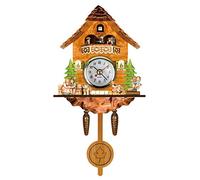 Eujgoov Antique Wooden Cuckoo Clock Wall Clock, Auto Swing Bell, Traditional Northwest European Style, Medium Density Fiberboard, Battery Powered (CM002)