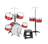 Eujgoov Beginner Drum Set with Throne, 7-Piece Junior Kit with Thickened PVC Drumhead, Full Size Drum Set for Beginners Easy to Assemble Musical Instrument (Red)