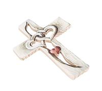 Eujgoov Carved Wood Cross, Hand Carved Wooden Cross Hearts Joined Log Love Cross Art Gift 23x17cm (red love cross)