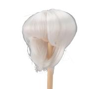 Eujgoov Doll Wig 1 4 Scale Soft Synthetic Straight Hair Wig for BJD Dolls 18.5 to 21cm Heat Styling Under 302°F Adjustable Fit Simulated Scalp for Styling Practice and Display (White)