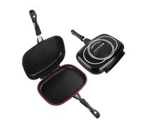Eujgoov Double Sided Frying Pan, Aluminum Non Stick Flip BBQ Grill Pan with Anti Burn Handle, 32 X 26 X 6.5 Cm Pancake Maker Omelette Tray for Home Kitchen Indoor Outdoor Cooking