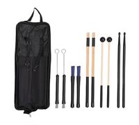 Eujgoov Drumstick Set Percussion Bundle 1 Rubber Mallet 2 Bamboo Drumsticks 2 Black Drumsticks Jazz Nylon Brushes Wire Brushes with Oxford Storage Bag for Drummers Beginners Gifts