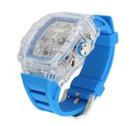 Eujgoov Men Fashion Transparent Clock Water Proof 50 M Bright, Casual Cool Large Dial Silicongurt Business Watch for Avant Garde Style Style (Blue Band)