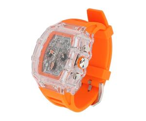 Eujgoov Men Fashion Transparent Clock Water Proof 50 M Bright, Casual Cool Large Dial Silicongurt Business Watch for Avant Garde Style (Orange Band)