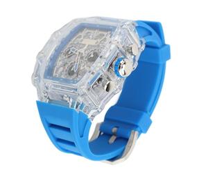 Eujgoov Men Fashion Transparent Clock Water Proof 50 M Bright, Casual Cool Large Dial Silicongurt Business Watch for Avant Garde Style (Blue Band)