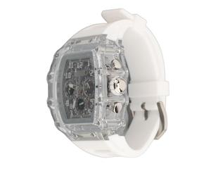 Eujgoov Men Fashion Transparent Clock Water Proof 50 M Bright, Casual Cool Large Dial Silicongurt Business Watch for Avant Garde Style (White Band)