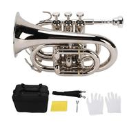 Eujgoov Mini Bb Trumpet Set N Plated Brass Durability Exquisite Craftsmanship Double Drainage Valve Portable Exceptional Sound Quality For Beginners Learning Graduation Exams
