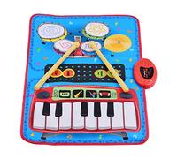 Eujgoov Musical Piano Drum Mat 2 in 1 Foldable Keyboard Playmat with 2 Mallets 13-Key Electric Organ & Drum Kit 5 Demo Songs Adjustable Volume for Kids Music Lovers