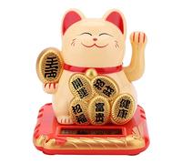 Eujgoov Waving Lucky Cat, Solar Powered Plastic Fortune Charm for Car Home Office Decoration, Inviting and Adorable Design (Gold)