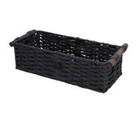 Eujgoov Wicker Storage Basket Handwoven Paper Rope with Wooden Handle 35 X 15 X 10cm Versatile Organizer for Toilet Tank Top Living Room Shelves (Black)
