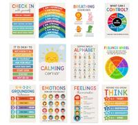 EujRcf 12 Pack Calming Corner Posters, Classroom Decor Posters, Feelings Chart, Sensory Wall Decor for Calm Down Corner, Mental Health Wall Decorations for Preschool Teachers or Therapy Office