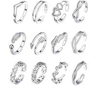 EujRcf 12 Pcs Adjustable Open Stackable Simple Heart Flower Arrow Toe/Thumb/Knuckle Joint Foot Rings for Women Summer Beach Foot Jewelry Set for Various Parties, Beach, Everyday Wear
