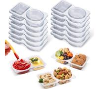 EujRcf 12 Pcs Snack Pots, Mini Reusable Containers with Lids Snack Pack Container, Double Compartment Condiment Container, Reusable Snacks Containers Pack for Dips, Picnic & Travel