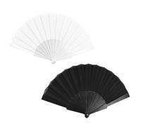 EujRcf 2 Pcs Folding Hand Fan Set, Fabric Hand Fan, Chinese Silk Fabric Handheld Fan for Dancing Cosplay Props, Birthday Gifts, Party, Summer Decorations (Black+White)