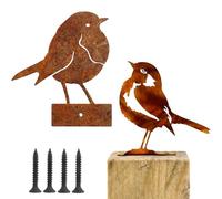 EujRcf 2 Pcs Rusty Metal Sparrow Sculpture Garden Ornament, Robin Ornaments Set with Four Screws, Garden Sculptures and Statues, Fence Decorations Outdoor, Outdoor Decorations for Gardens